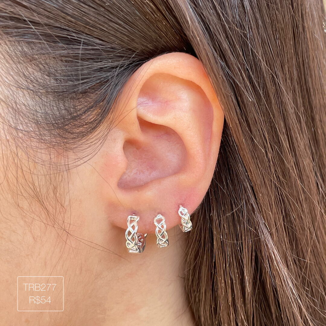 Trio de Argola Trançada Lisa Prateado